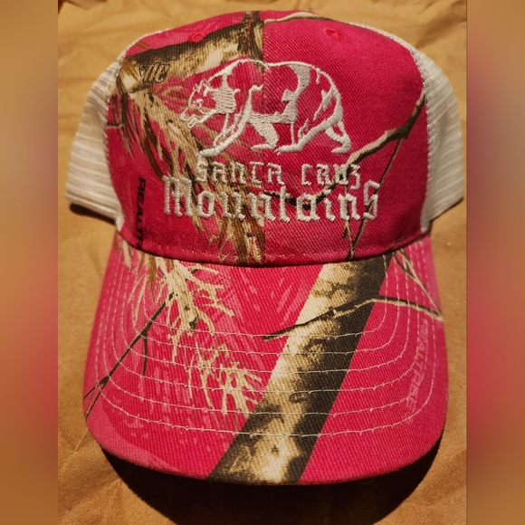 Santa Cruz Mountains Pink Camo cap, trucker style vented mesh back, velcro OS. - Picture 2 of 10